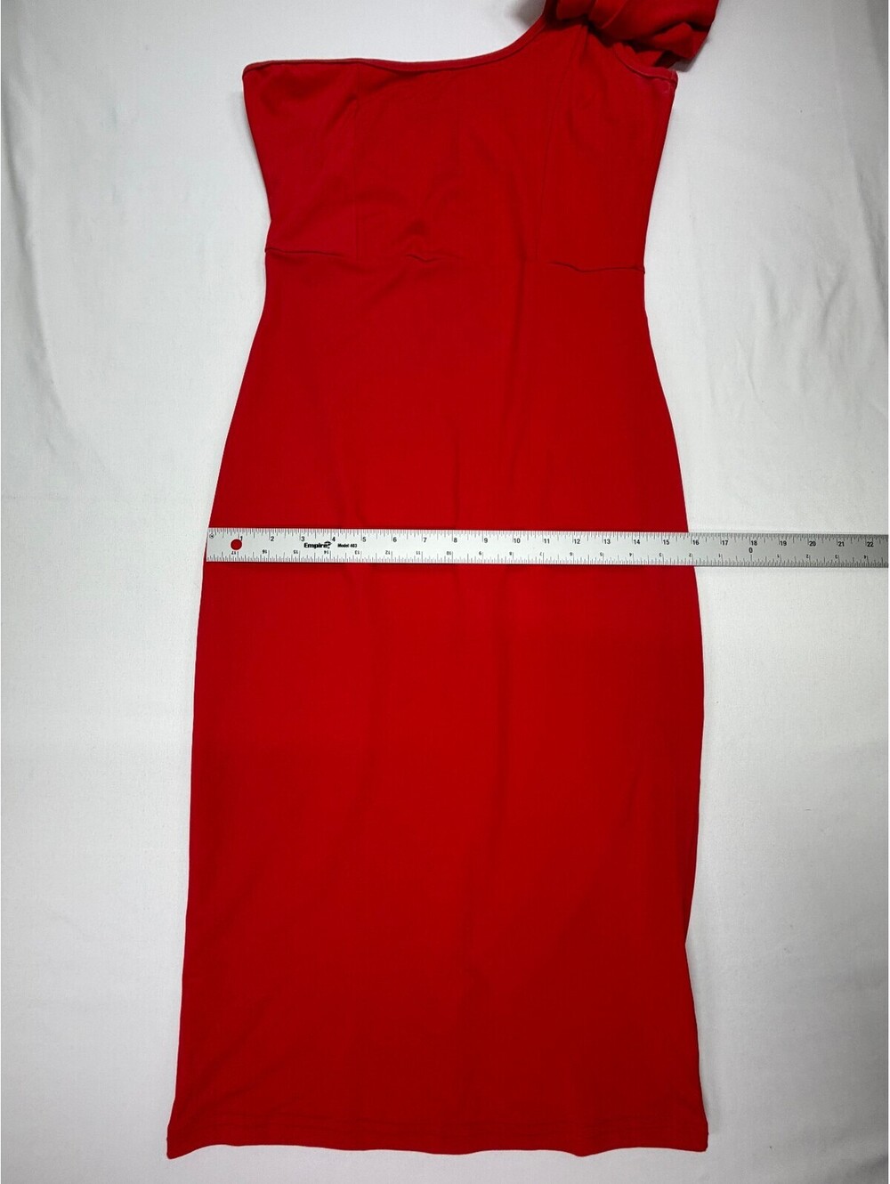Mokoru Women's Sheath Dress One-Shoulder Ruffle Midi Solid Size Medium Red NWT - Picture 7 of 12